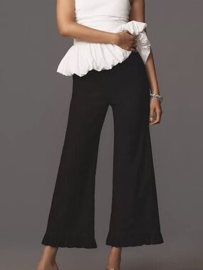 Anthropologie Colette Cropped Wide Leg Pants Maeve High Rise Ruffle Hem New 28